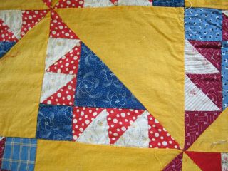 QUEEN Vintage Hand Sewn Antique Fabrics & Feed Sack KANSAS TROUBLE Quilt TOP 6