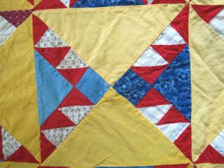 QUEEN Vintage Hand Sewn Antique Fabrics & Feed Sack KANSAS TROUBLE Quilt TOP 7