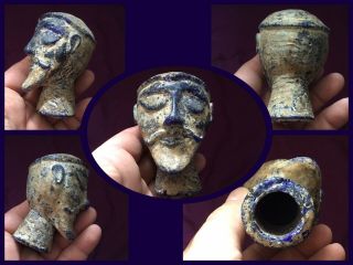 Extremely Rare Ancient Phoenician Blue Glass Male Head,  300 /500.  Ad