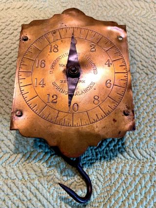 Antique Spring Balance Hanging Scale With Hook - Brass I& Iron