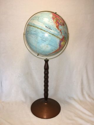 Rare Vtg 12 " Replogle World Nation Globe Wooden Metal Stand 33 " Tall Mid Modern
