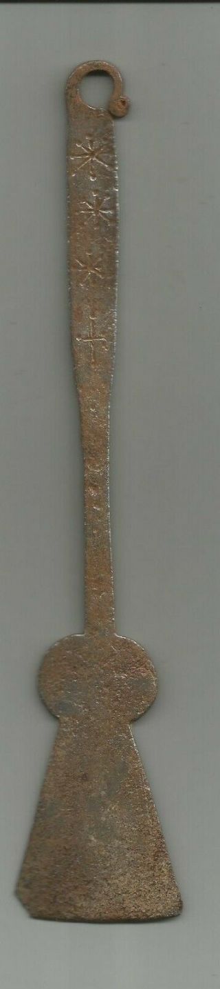 Small Unusual 19thc Wrought Iron Spatula With Star Decorated Handle Hearth Tool