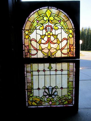 Antique Stained Glass Windows Double Hung Set Architectural Salvage