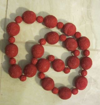 Vintage Chinese Cinnabar Necklace Beads Are Approx.  3 Cm