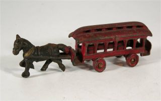 1890s Cast Iron Horse Drawn Street Car / Trolley Toy By Harris In Paint