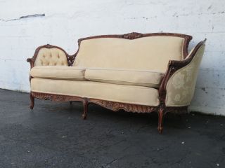 French Kidney Shape Hand Carved Walnut Early 1930s Sofa Couch 9217 11