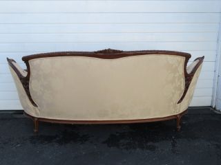 French Kidney Shape Hand Carved Walnut Early 1930s Sofa Couch 9217 12