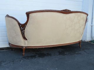 French Kidney Shape Hand Carved Walnut Early 1930s Sofa Couch 9217 2