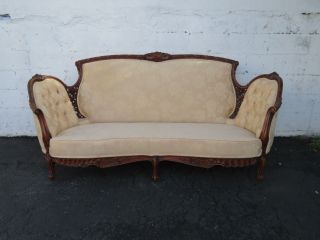 French Kidney Shape Hand Carved Walnut Early 1930s Sofa Couch 9217 3