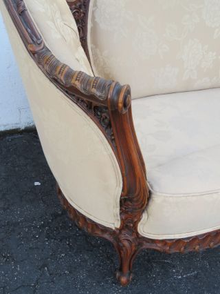 French Kidney Shape Hand Carved Walnut Early 1930s Sofa Couch 9217 6