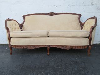 French Kidney Shape Hand Carved Walnut Early 1930s Sofa Couch 9217 7