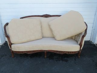 French Kidney Shape Hand Carved Walnut Early 1930s Sofa Couch 9217 8