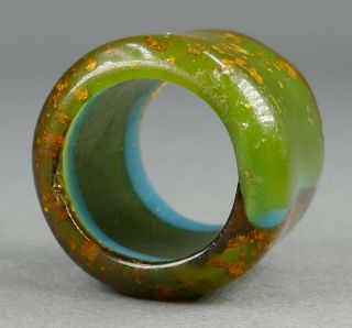 Fine Antique 18th c Chinese Carved Gold Flex Glass Archers Archery Thumb Ring 10