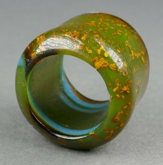 Fine Antique 18th c Chinese Carved Gold Flex Glass Archers Archery Thumb Ring 11