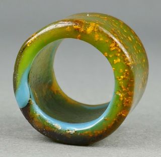 Fine Antique 18th c Chinese Carved Gold Flex Glass Archers Archery Thumb Ring 9