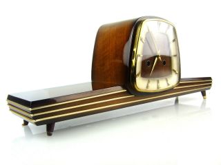 Dugena Chiming Antique High Gloss Mid Century Mantel Clock Mid Century Art Deco