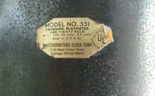 MASTERCRAFTERS ELECTRIC CLOCK - MODEL 551 - SWINGING PLAYMATES - BOY GIRL ON SW 4