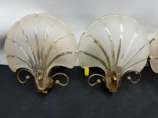 Vintage set Four mid century Sixties Art Deco brass sconces slip shades 2