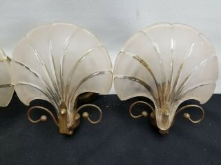Vintage set Four mid century Sixties Art Deco brass sconces slip shades 3