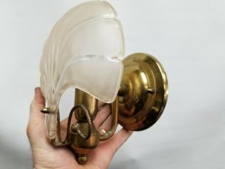 Vintage set Four mid century Sixties Art Deco brass sconces slip shades 7