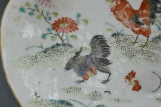 Fine Antique Chinese Famille Rose Porcelain Footed Rooster Bowl 3