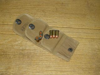 Orig.  Wwi Us Army M1917 3 - Pocket Ammo Pouch W/two Half Moon Clips,  6 Dummy Rds