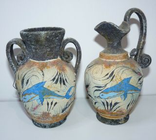 Museum Replicas Ancient Greek Minoan Dolphin Pottery Ewer/jug & Vase 1600 Bc