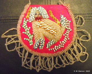 Iroquois Beaded Whimsy Purse C.  1910 - 1920 With Dog