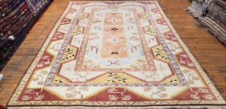 Charming Vintage 1950 - 1960s Muted Dyes,  Wool Pile Oushak Area Rug 7x10ft 10
