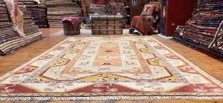 Charming Vintage 1950 - 1960s Muted Dyes,  Wool Pile Oushak Area Rug 7x10ft 12