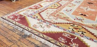 Charming Vintage 1950 - 1960s Muted Dyes,  Wool Pile Oushak Area Rug 7x10ft 3