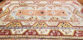 Charming Vintage 1950 - 1960s Muted Dyes,  Wool Pile Oushak Area Rug 7x10ft 6