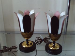 Vintage Mid Century Pink Black and White Tulip Table Lamps 2