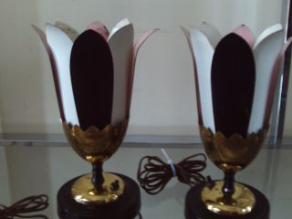 Vintage Mid Century Pink Black and White Tulip Table Lamps 3