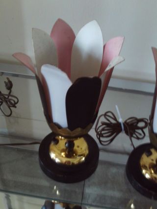 Vintage Mid Century Pink Black and White Tulip Table Lamps 4