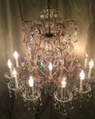 Outstanding vintage large restored crystal Maria Theresa chandelier 10