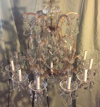 Outstanding vintage large restored crystal Maria Theresa chandelier 9