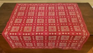 Rare Antique 19th C Large Turkey Red Cotton Bandana Kerchief 30 " X30 " 2 Selvedge