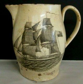 Rare Historical Liverpool Jug W/ American Ship 15 Star Flag & Verse_circa 1795,