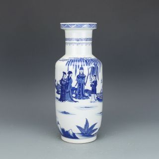 Fine Chinese Antique Qing Blue White Porcelain Figure Vase