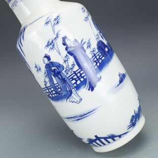 Fine Chinese Antique Qing Blue White Porcelain Figure Vase 2