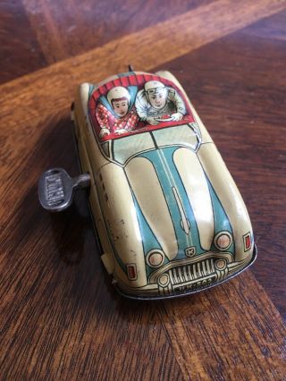 Huki Germany Cream Huki Race Car 90 mm Tinplate/Wind - Up 2 Speed Antique Tin Toy 2