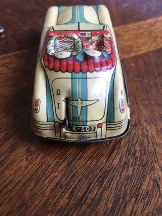 Huki Germany Cream Huki Race Car 90 mm Tinplate/Wind - Up 2 Speed Antique Tin Toy 7