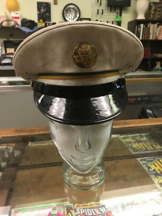 Vintage Us Army Officer Military Police Hat White Uniform Service Cap Visor