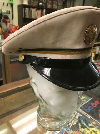 Vintage US Army Officer Military Police Hat White Uniform Service Cap Visor 2