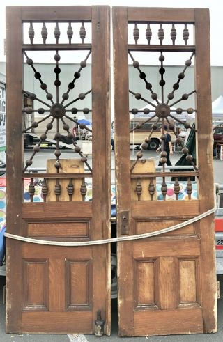 Antique Victorian Double Doors Vintage Set Pair Wood Wooden California Mission