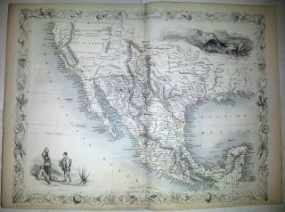 Rare Tallis Map,  Mexico,  California And Texas,  South America 1850s