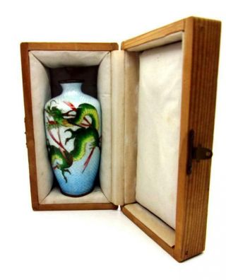 Japanese Ginbari Cloisonne Vase Dragon Design Padded Silk Lined Box