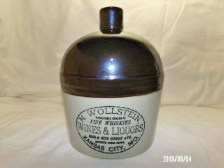 M.  Wollstein Kansas City Mo.  Stoneware Whiskey 1/2 Gallon Advertising Jug Rare