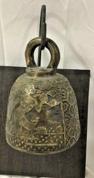 Antique Chinese Tibetan Bronze Asian temple Buddha hanging Sconce bell mount 2